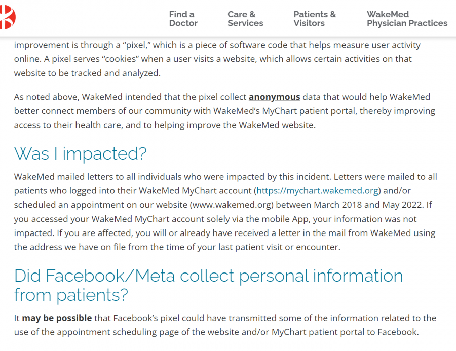 photo of wakemed privacy page