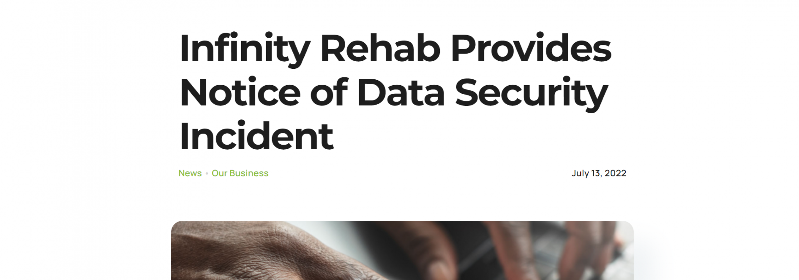 photo of infinity rehab data breach notice