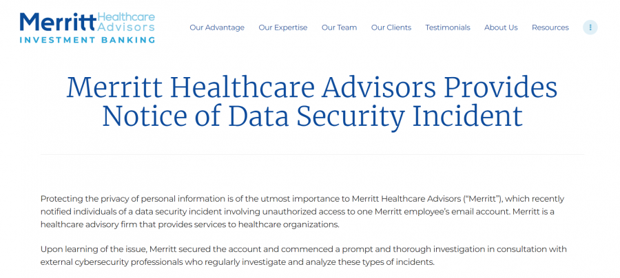 phot of merritt healthcare data breach notice