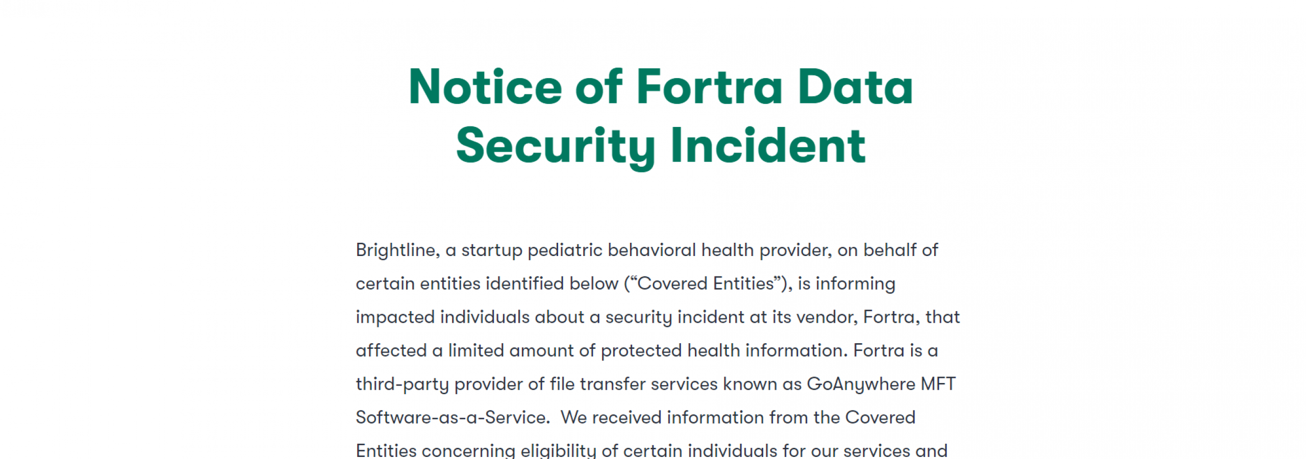 photo of fortra brightline data breach notice
