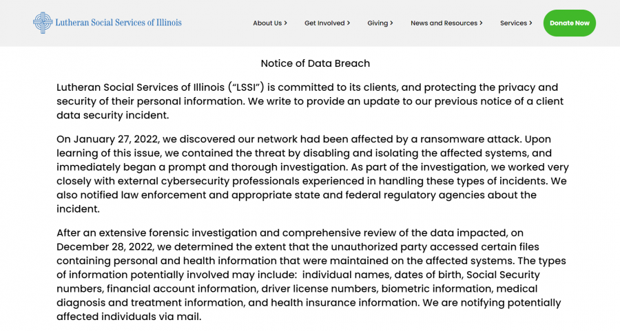 photo of lutheran social services of illinois data breach notice