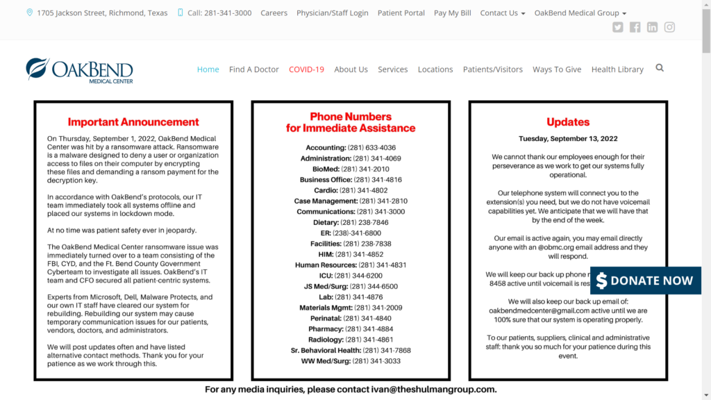 OakBend Medical Center Data Breach Information