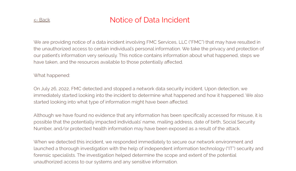 photo of fmc data breach notice