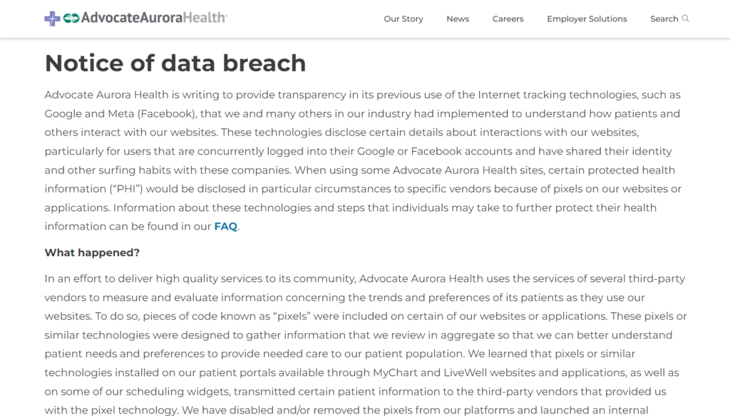 photo of advocate health data breach notice