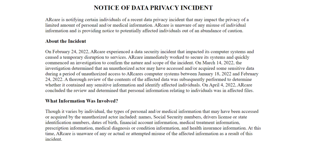 Notice of data privacy incident