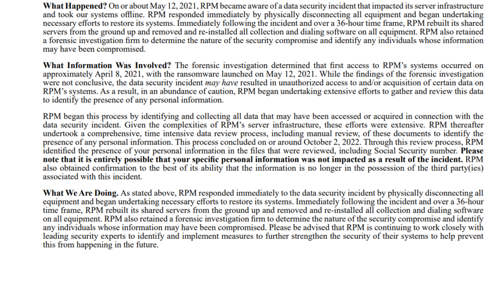 photo of receivables performance management data breach notice