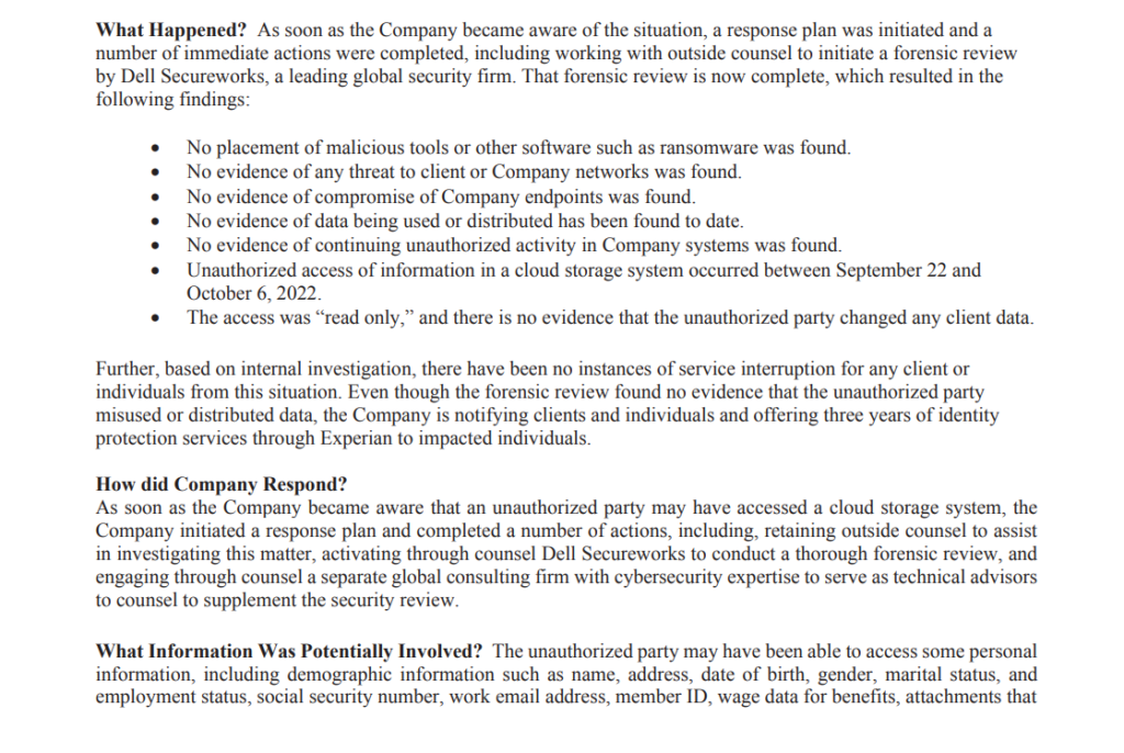 photo of sequoia one data breach letter