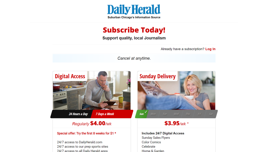 chicago daily herald subscription