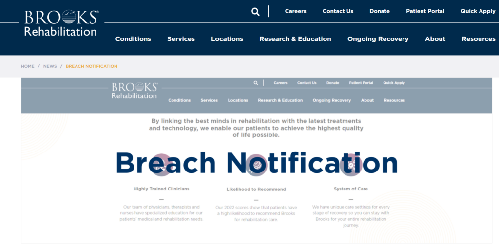 brooks rehab data breach notice