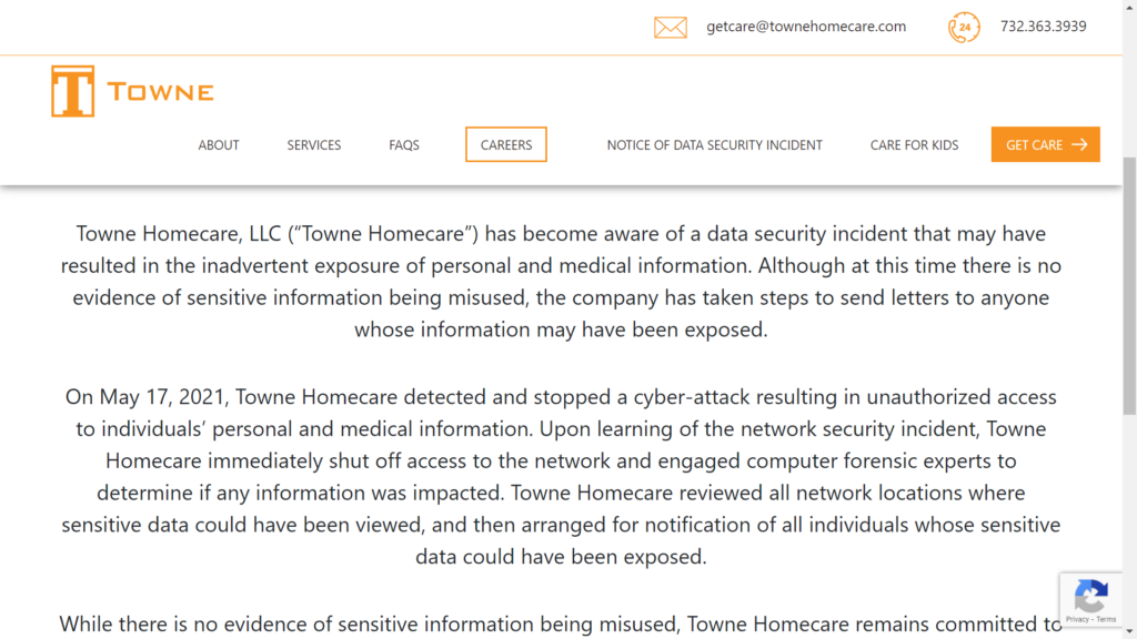 towne homecare data breach notice