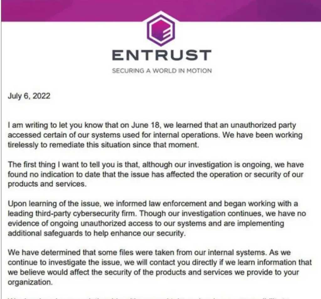 photo of entrust ransomware attack notice