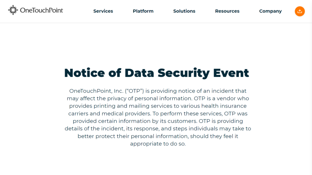 photo of the onetouchpoint data breach notice